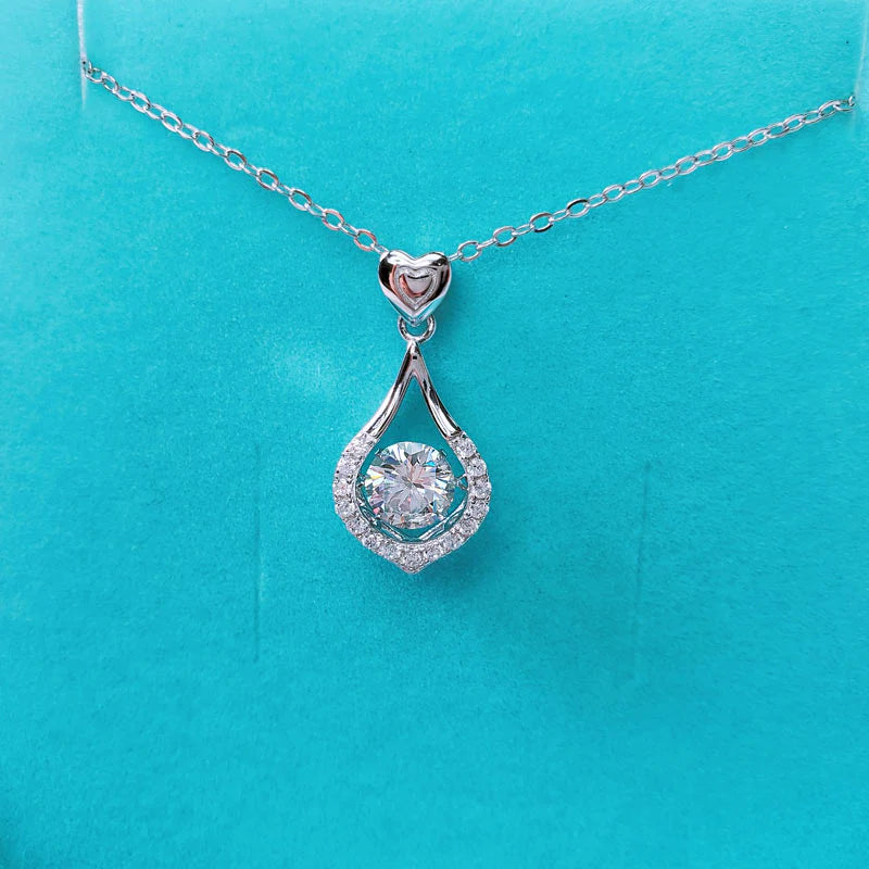 Dancing Moissanite Diamond Tear Drop Necklace