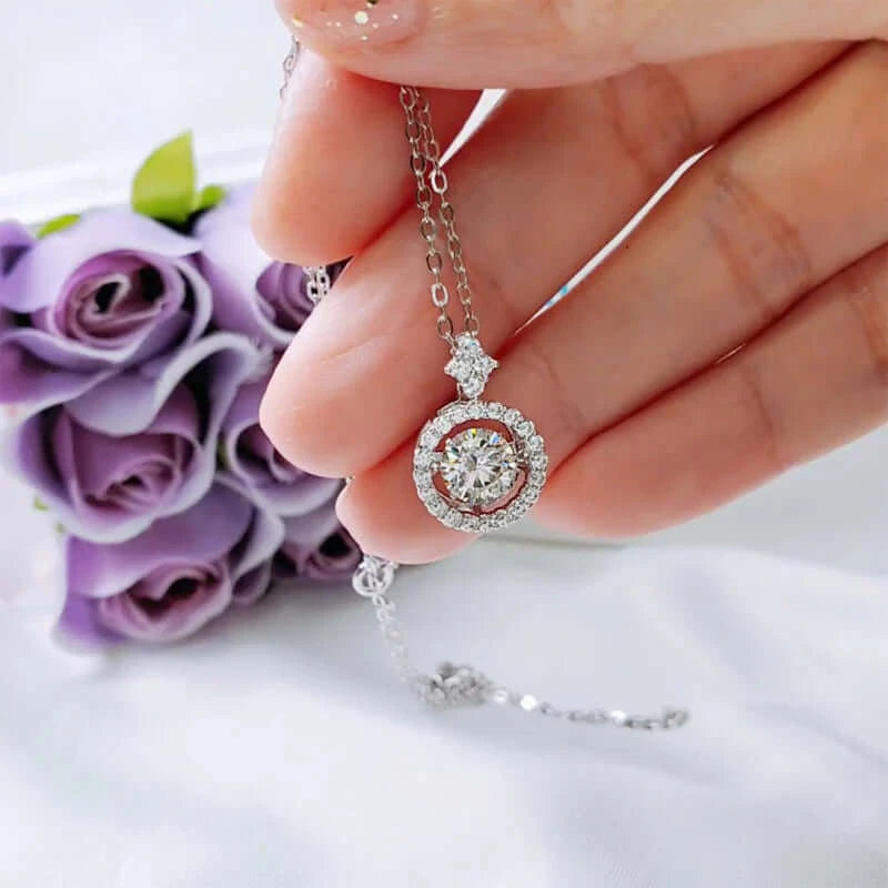 Dancing Moissanite Diamond Circle of Love Necklace - The Sparkle Place