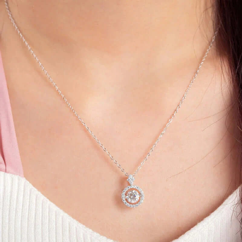 Dancing Moissanite Diamond Circle of Love Necklace - The Sparkle Place