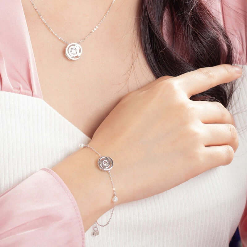 Dancing Moissanite Diamond '@' solid silver Bracelet - The Sparkle Place