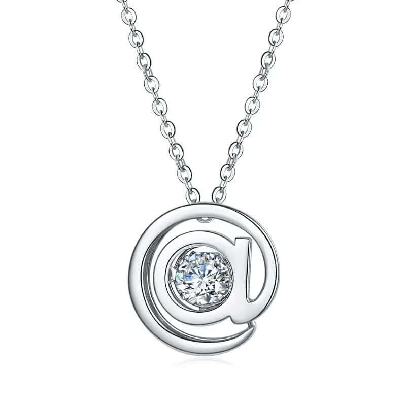 Moissanite &quot;@&quot; Dancing Diamond Necklace, Solid 925 Sterling Silver - The Sparkle Place