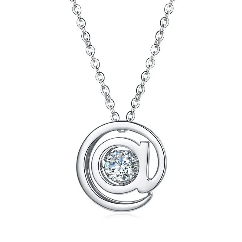 Moissanite "@" Dancing Diamond Necklace, Solid 925 Sterling Silver