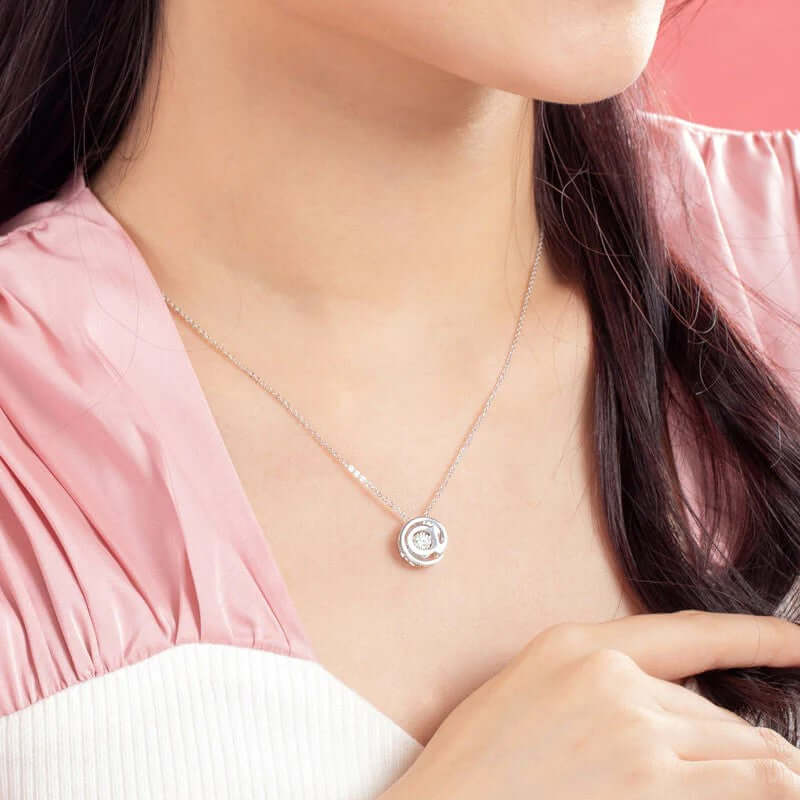Moissanite &quot;@&quot; Dancing Diamond Necklace, Solid 925 Sterling Silver - The Sparkle Place