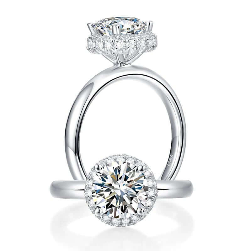 1.5 Carat Moissanite Halo Ring, 925 Solid Sterling Silver - The Sparkle Place
