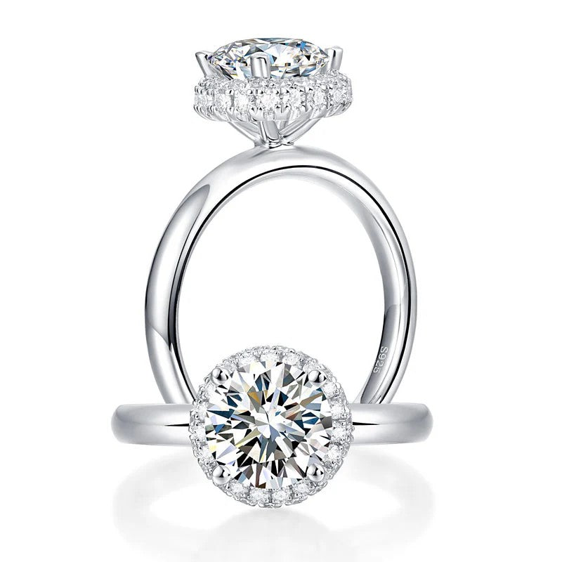 1.5 Carat Moissanite Halo Ring, 925 Solid Sterling Silver