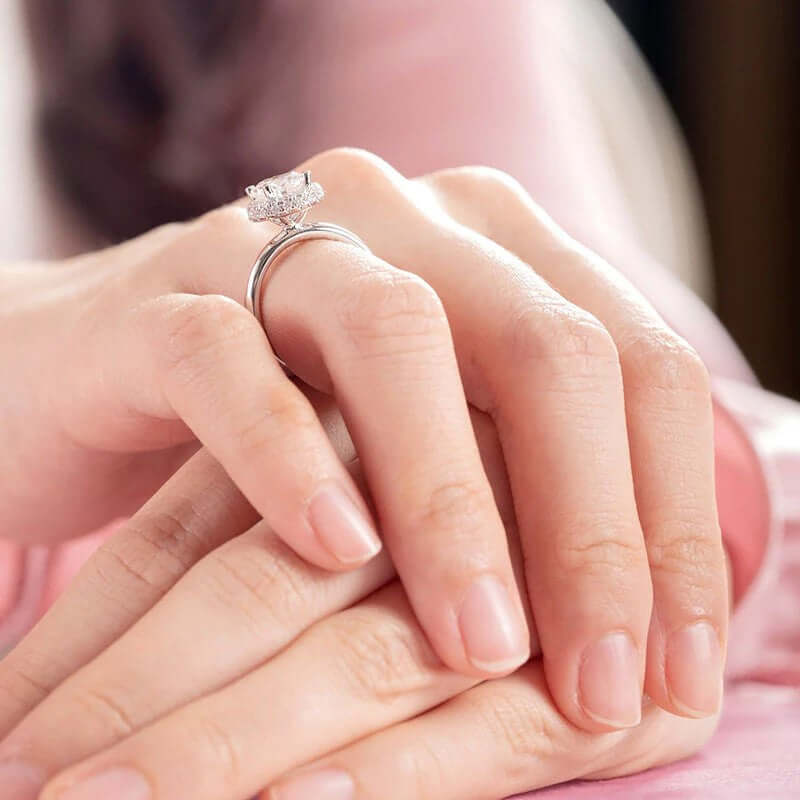 1.5 Carat Moissanite Halo Ring, 925 Solid Sterling Silver - The Sparkle Place