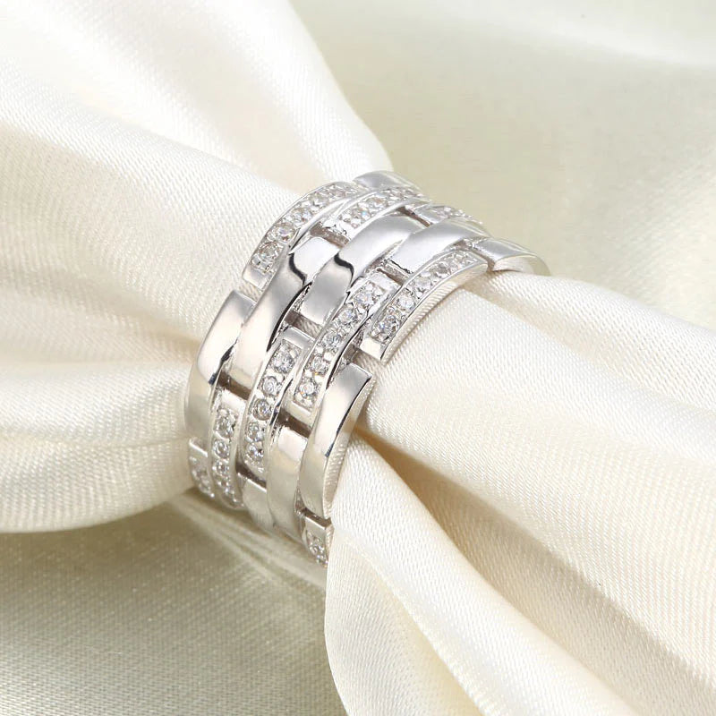 Exquisite 925 Silver Diamond Weave Ring