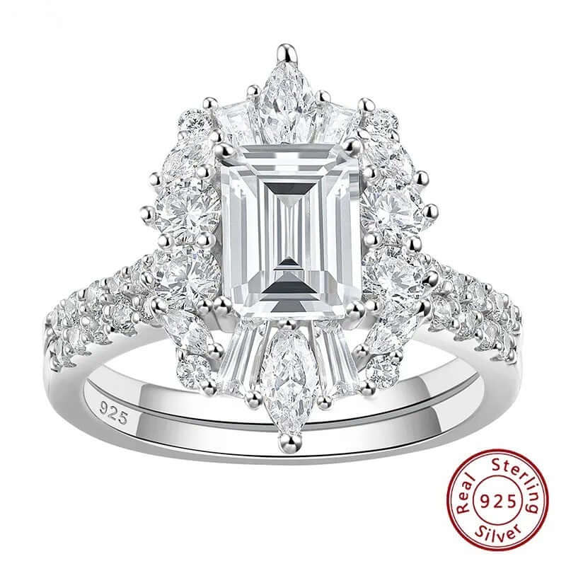 Vintage Solid Silver Emerald Cut Ring Set - The Sparkle Place