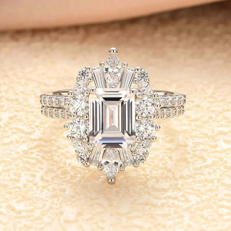Vintage Solid Silver Emerald Cut Ring Set - The Sparkle Place