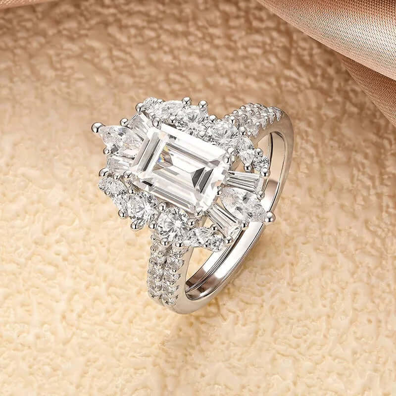 Vintage Solid Silver Emerald Cut Ring Set - The Sparkle Place