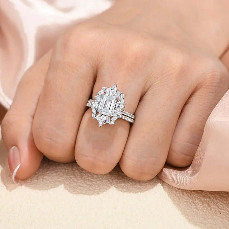 Vintage Solid Silver Emerald Cut Ring Set - The Sparkle Place