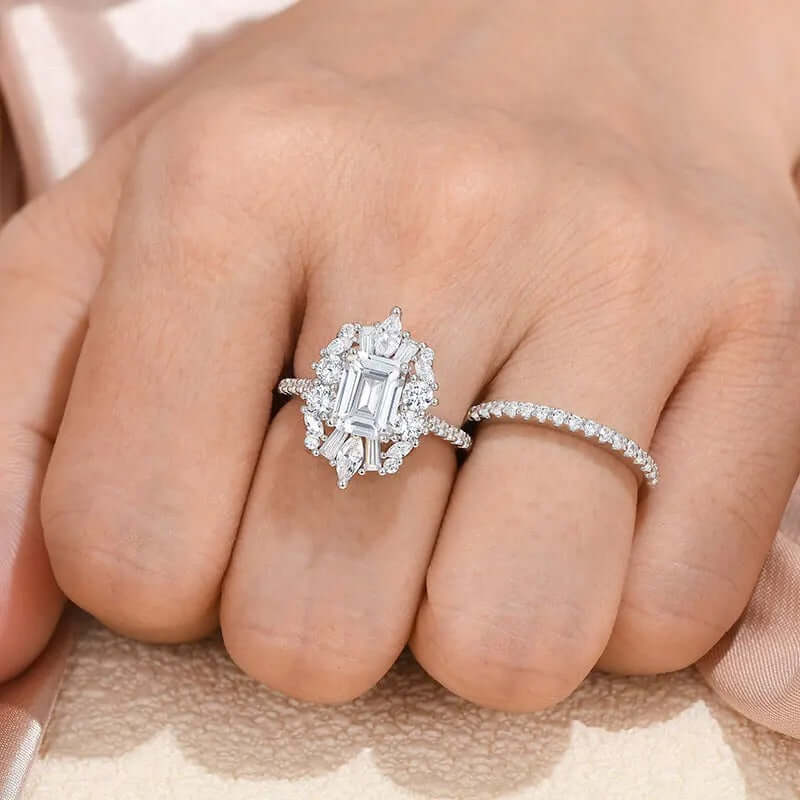 Vintage Solid Silver Emerald Cut Ring Set - The Sparkle Place