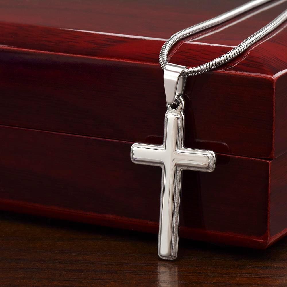 Artisan Crafted Cross Necklace 14K White Gold Finish