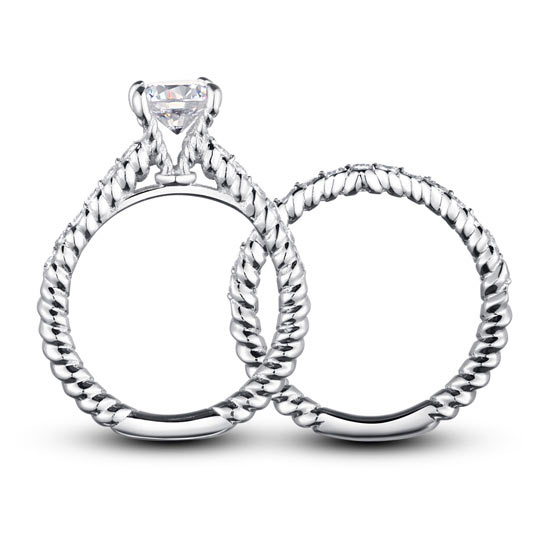 2-in-1 Round Cut Solid 925 Sterling Silver Ring Set