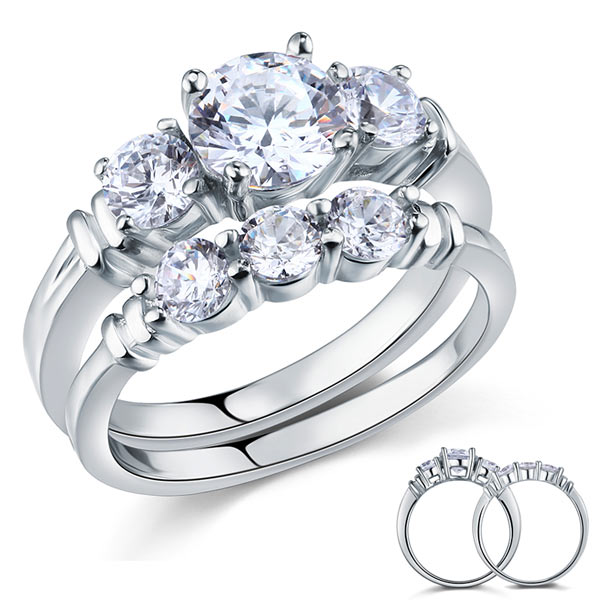 Round Cut Solid 925 Sterling Silver Ring Set