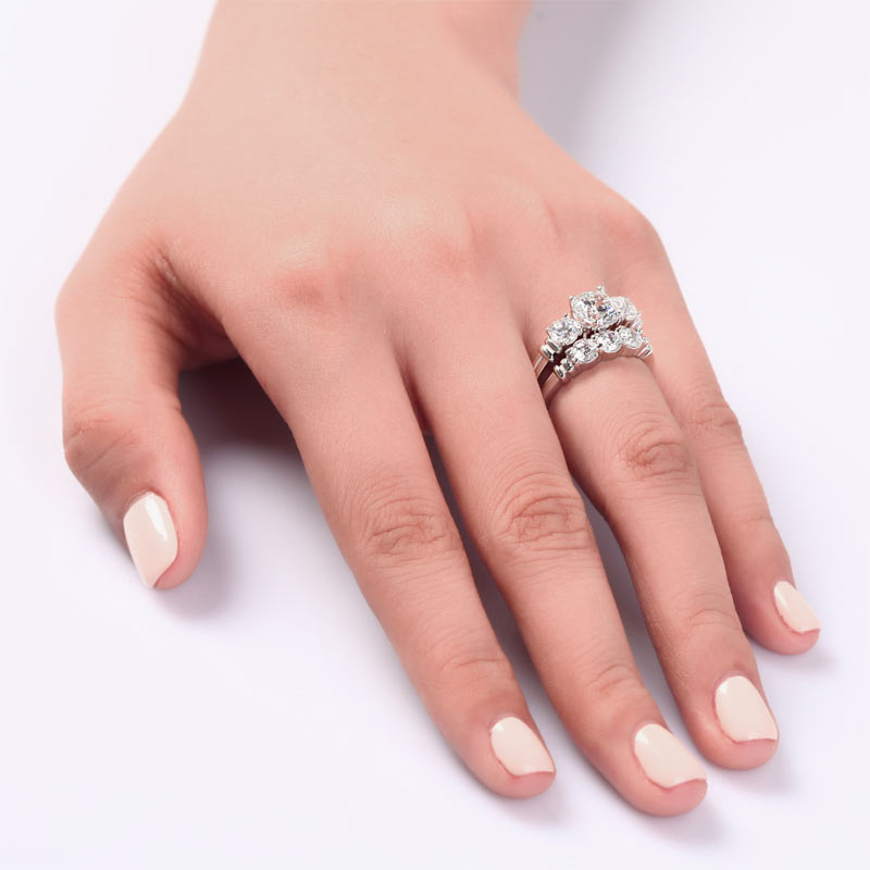 Round Cut Solid 925 Sterling Silver Ring Set