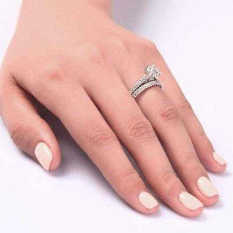 2-in-1 Round Cut Solid 925 Sterling Silver Ring Set - The Sparkle Place