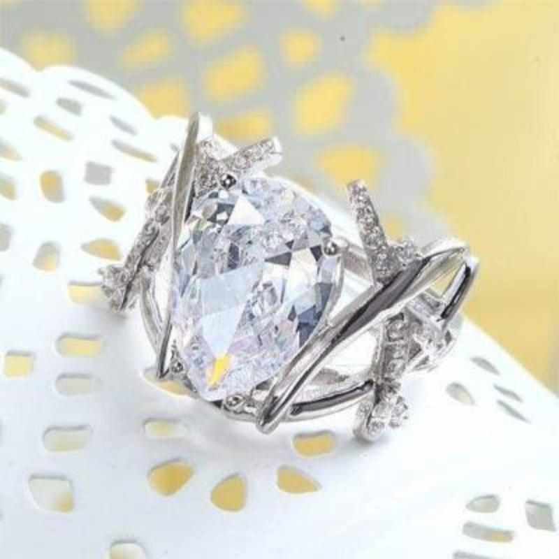 4 Carat Pear Cut Solid 925 Silver Ring - The Sparkle Place