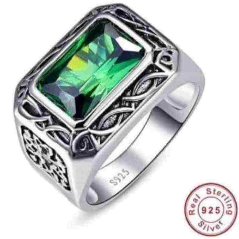 6.8 Ct Nano Russian Emerald Men Ring - The Sparkle Place