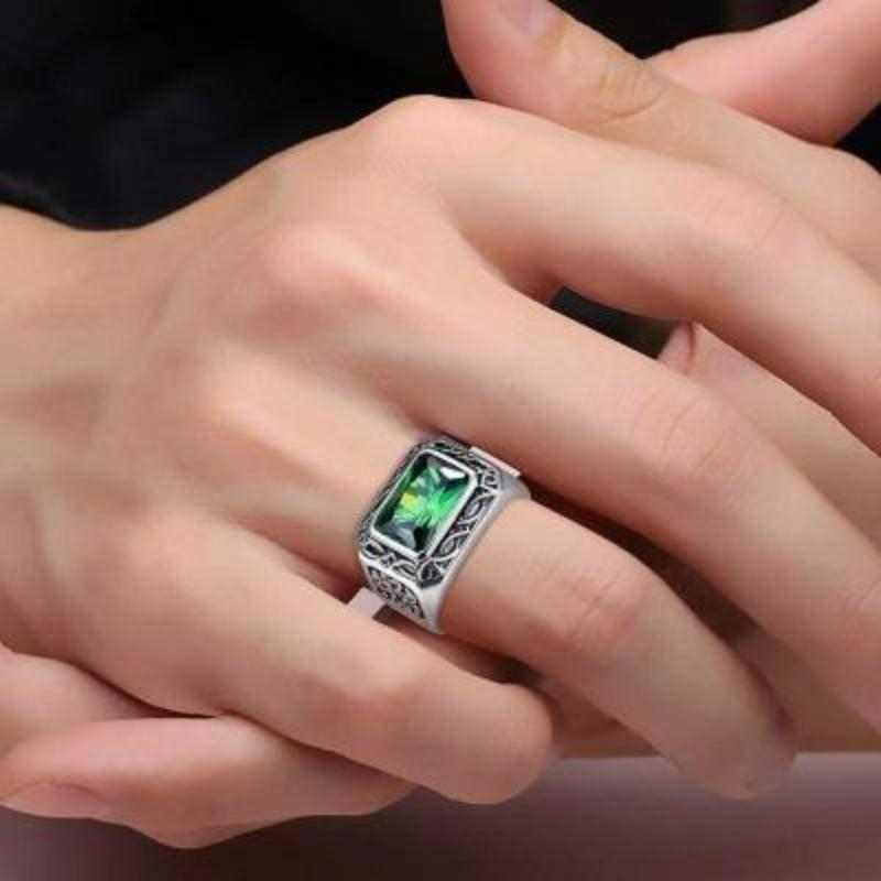 6.8 Ct Nano Russian Emerald Men Ring - The Sparkle Place