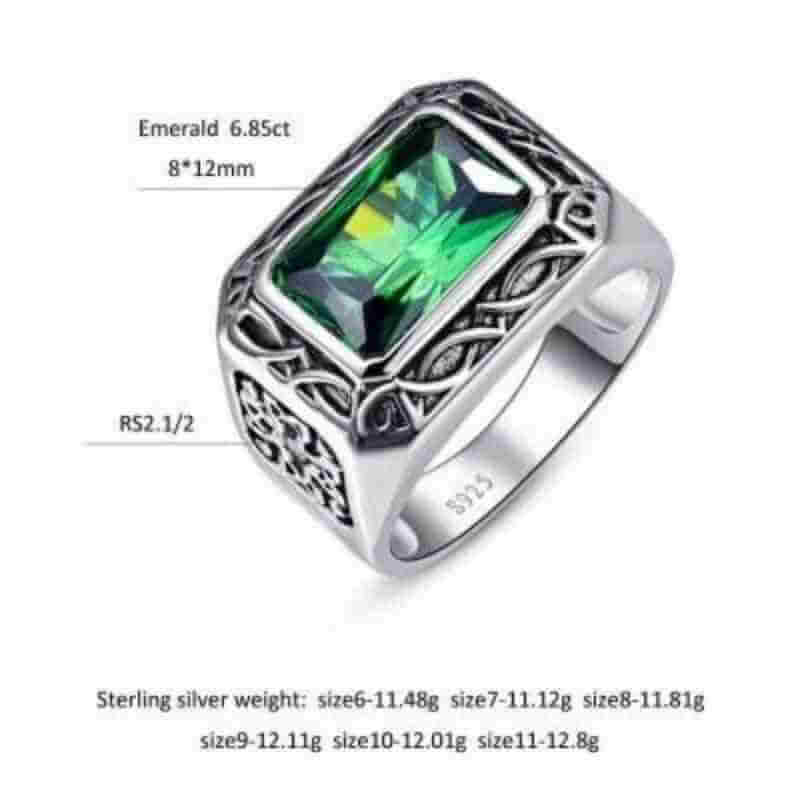 6.8 Ct Nano Russian Emerald Men Ring - The Sparkle Place