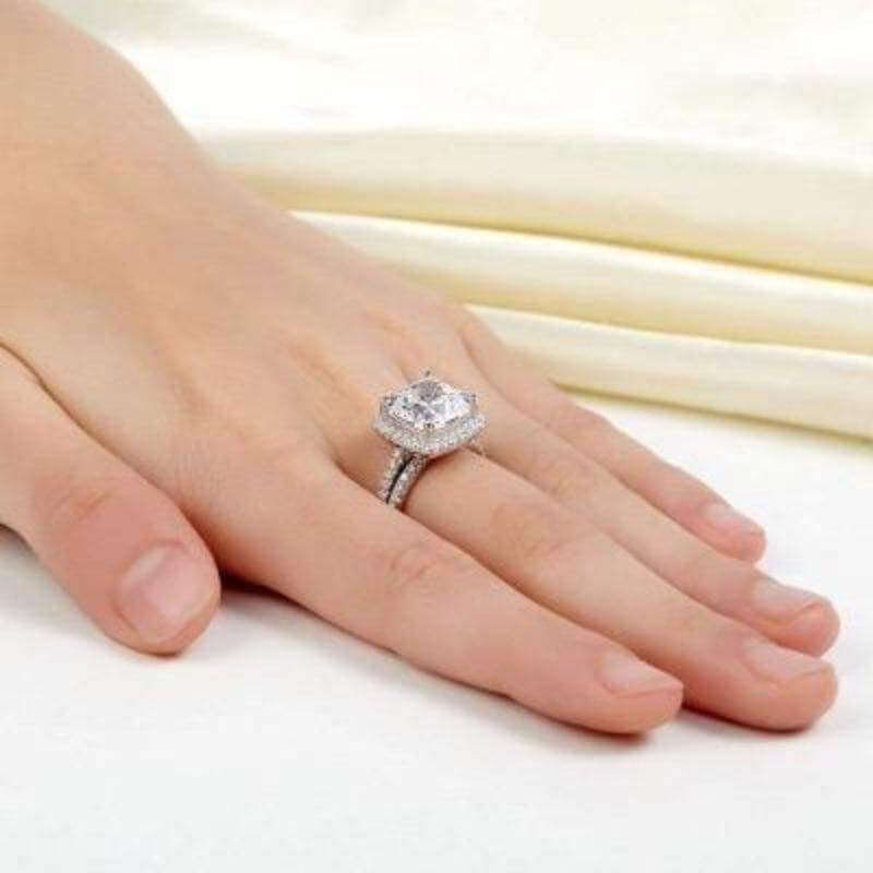 5 Carat Cushion Cut Solid 925 Sterling Silver Two Ring Set - The Sparkle Place