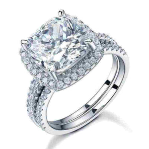 5 Carat Cushion Cut Solid 925 Sterling Silver Two Ring Set - The Sparkle Place