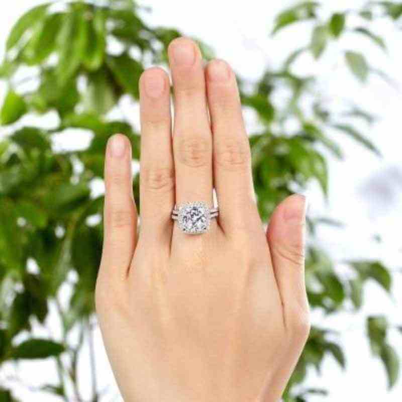 5 Carat Cushion Cut Solid 925 Sterling Silver Two Ring Set - The Sparkle Place