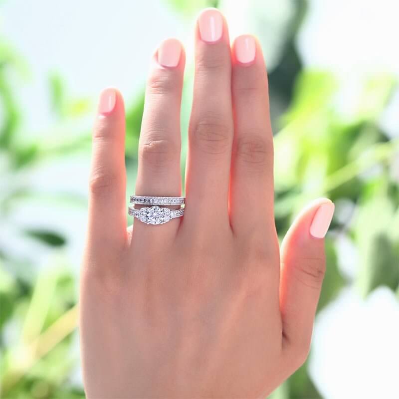 Art Deco 2-in-1 Solid 925 Sterling Silver Ring Set - The Sparkle Place