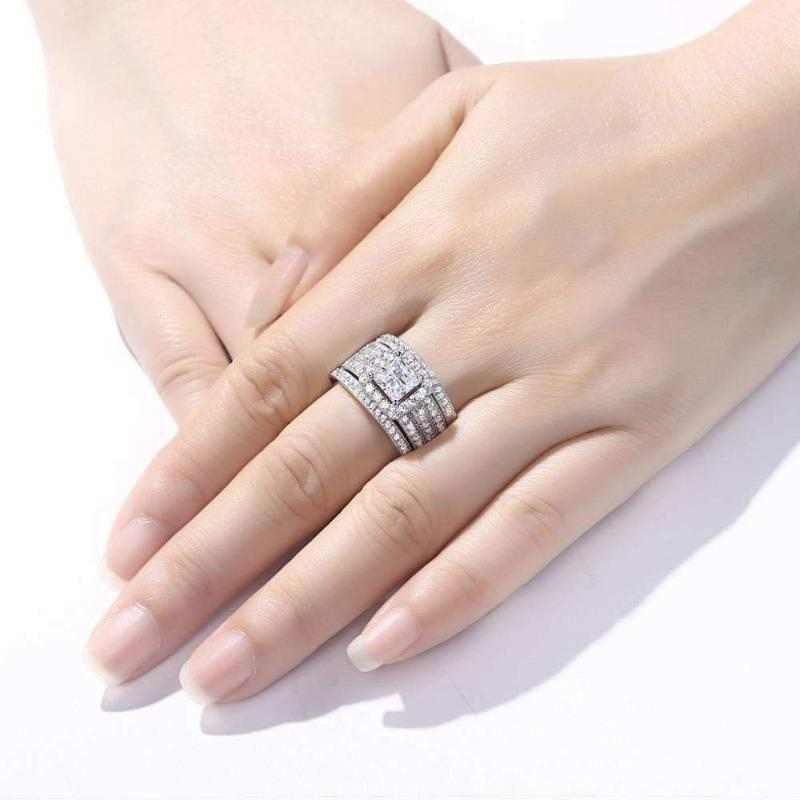 Art Deco 3Pcs Ring Set 925 Solid Sterling Silver - The Sparkle Place
