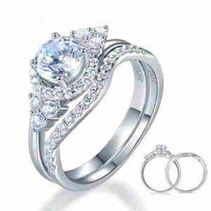 Art Deco 925 Solid Silver Two Ring Set - The Sparkle Place