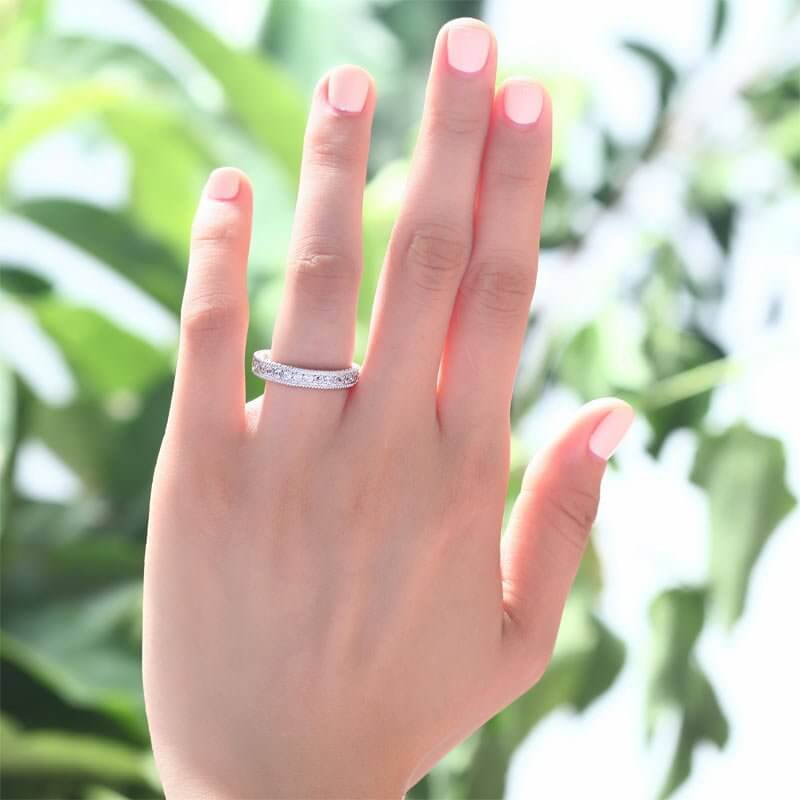 Art Deco Solid 925 Sterling Silver Wedding Band Eternity Ring - The Sparkle Place