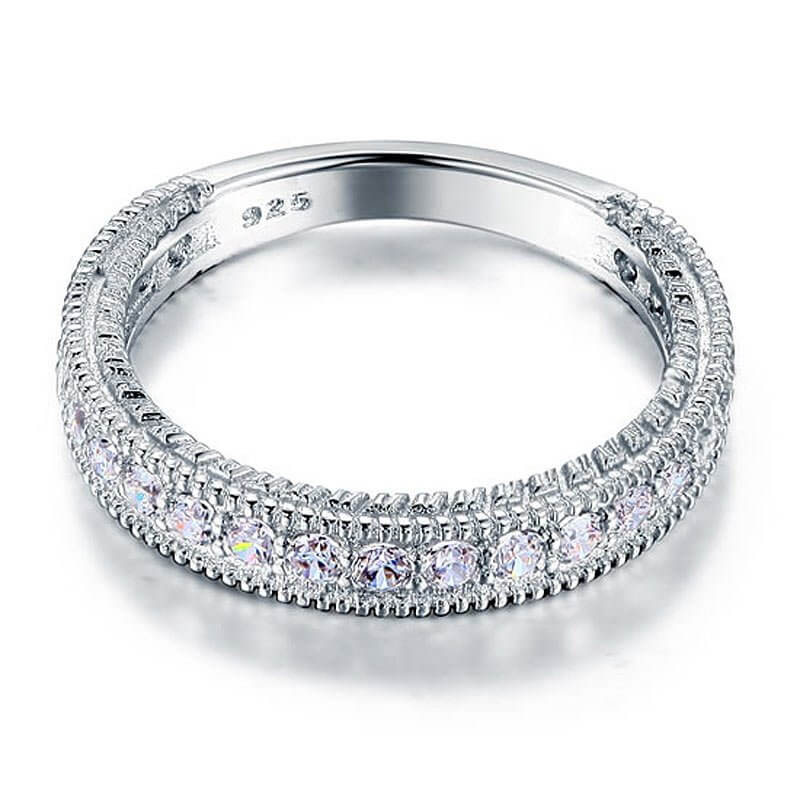 Art Deco Solid 925 Sterling Silver Wedding Band Eternity Ring - The Sparkle Place