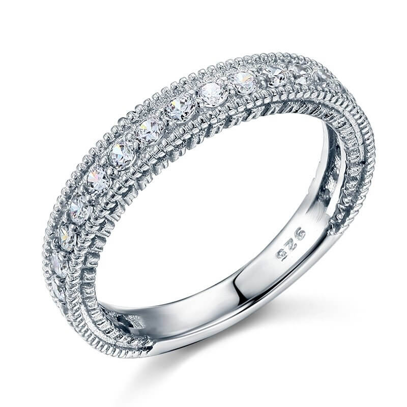 Art Deco Solid 925 Sterling Silver Wedding Band Eternity Ring - The Sparkle Place