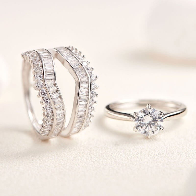 Art Deco Solid 925 Sterling Silver Wedding Ring Set - The Sparkle Place