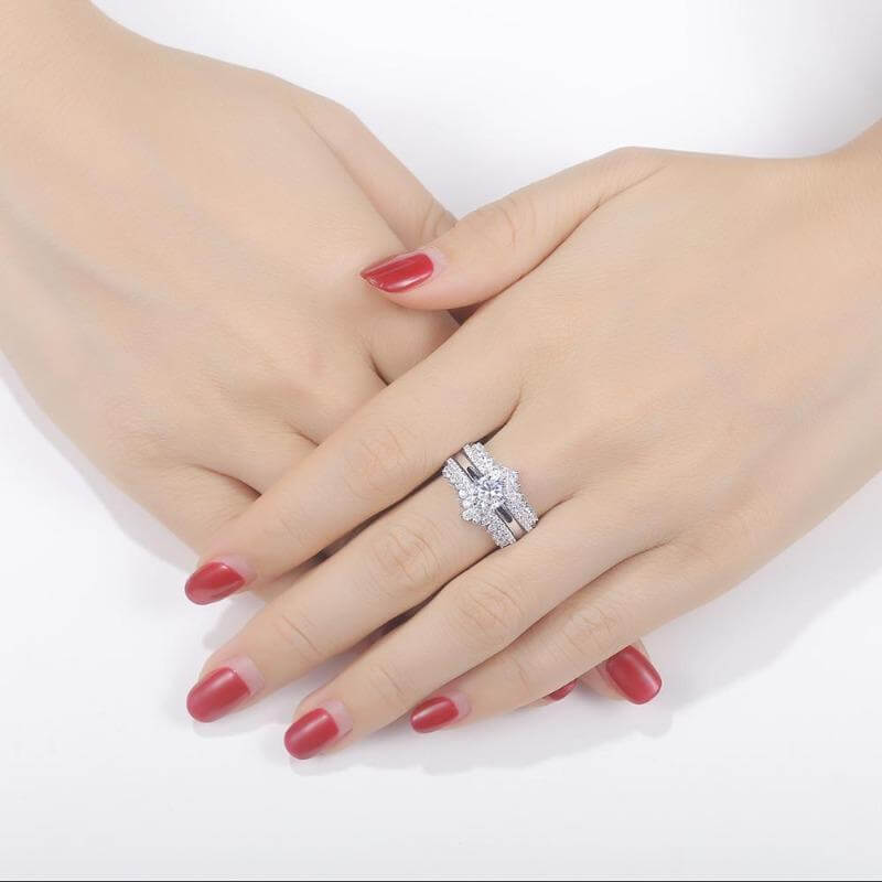 Art Deco Solid 925 Sterling Silver Wedding Ring Set - The Sparkle Place