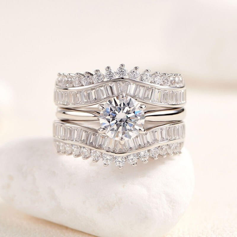 Art Deco Solid 925 Sterling Silver Wedding Ring Set - The Sparkle Place