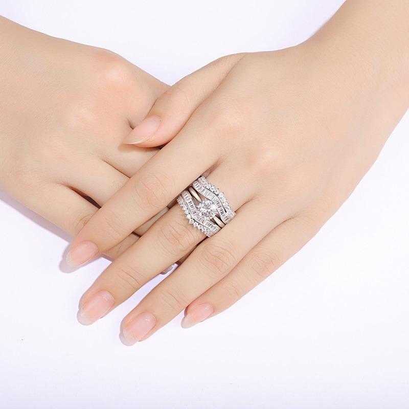 Art Deco Solid 925 Sterling Silver Wedding Ring Set - The Sparkle Place