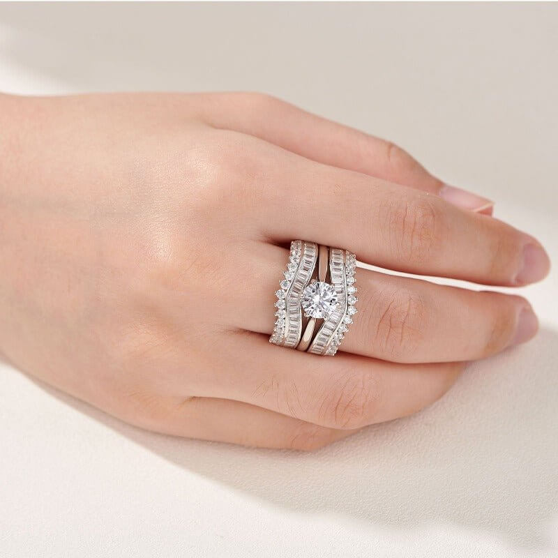 Art Deco Solid 925 Sterling Silver Wedding Ring Set - The Sparkle Place