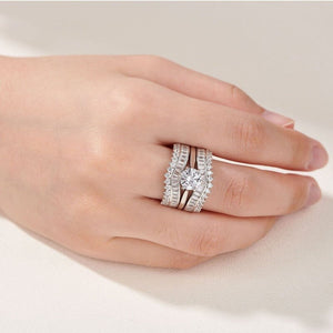 Art Deco Solid 925 Sterling Silver Wedding Ring Set - The Sparkle Place