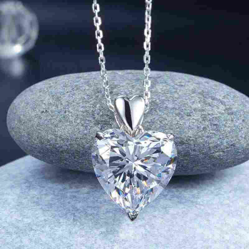 Big Bling Heart Pendant Necklace Solid 925 Sterling Silver - The Sparkle Place