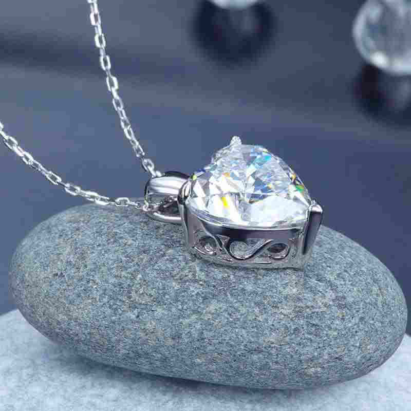 Big Bling Heart Pendant Necklace Solid 925 Sterling Silver - The Sparkle Place