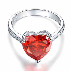 Big Bling Heart Ruby Red Ring Solid 925 Sterling Silver - The Sparkle Place