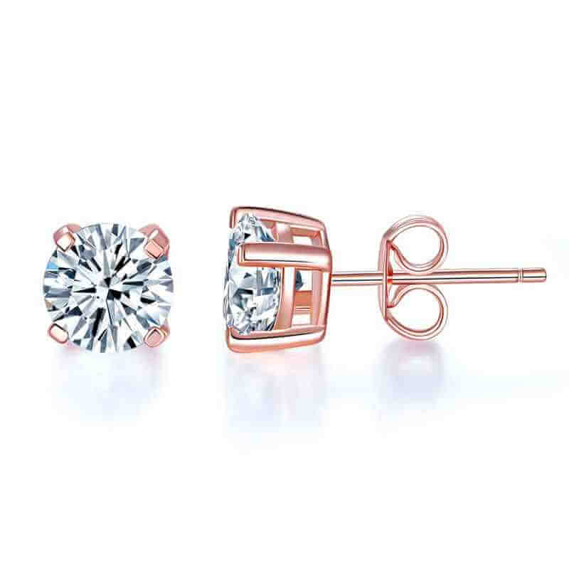 Brilliant Round Solid 925 Sterling Silver Stud Earrings in Rose Gold - The Sparkle Place