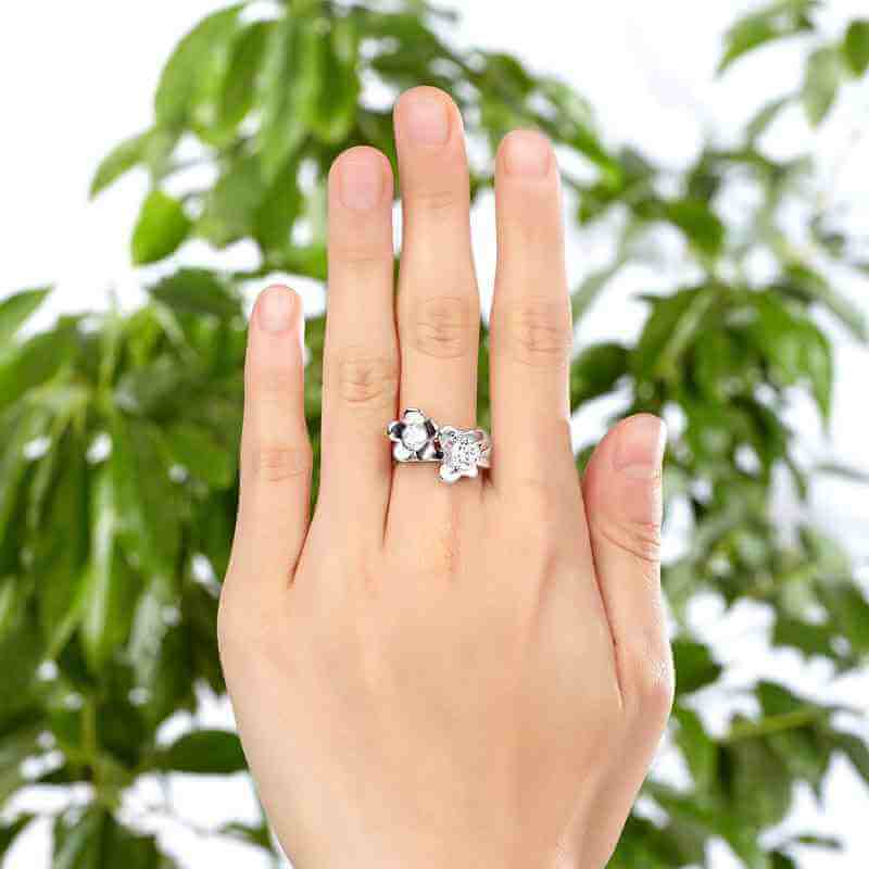 Butterfly Flower Solid Silver Ring Set - The Sparkle Place