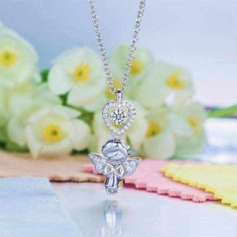 Child Angel Dancing Stone Necklace Solid 925 Sterling Silver - The Sparkle Place