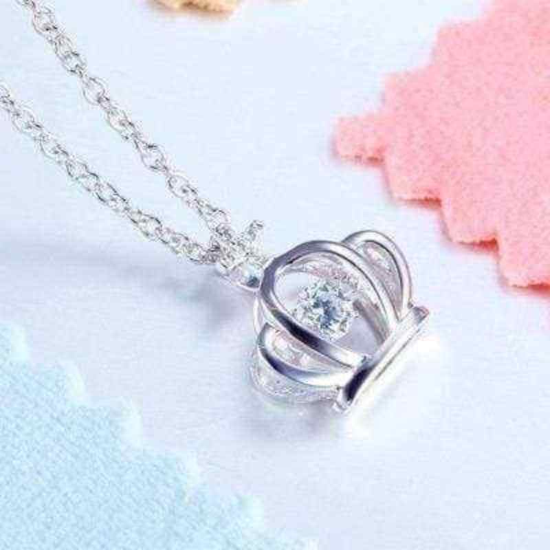 Child Crown Dancing Stone Necklace Solid 925 Sterling Silver - The Sparkle Place