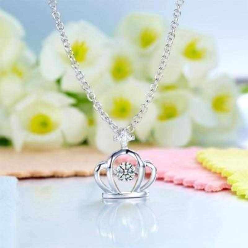 Child Crown Dancing Stone Necklace Solid 925 Sterling Silver - The Sparkle Place