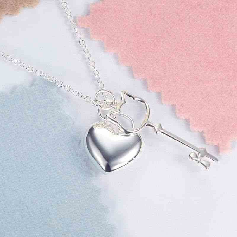 Child Solid 925 Sterling Silver Heart Key Necklace - The Sparkle Place