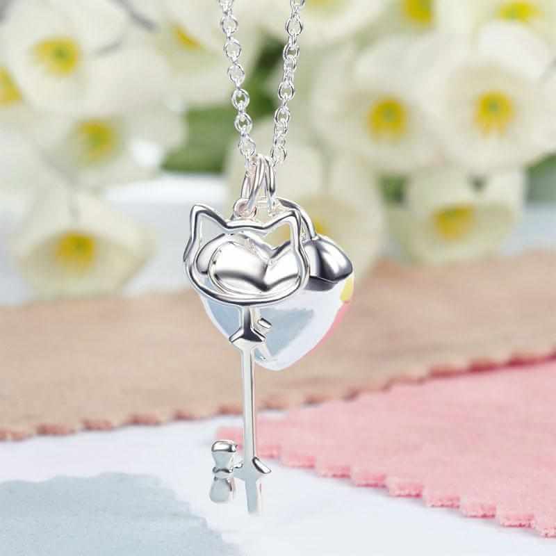 Child Solid 925 Sterling Silver Heart Key Necklace - The Sparkle Place